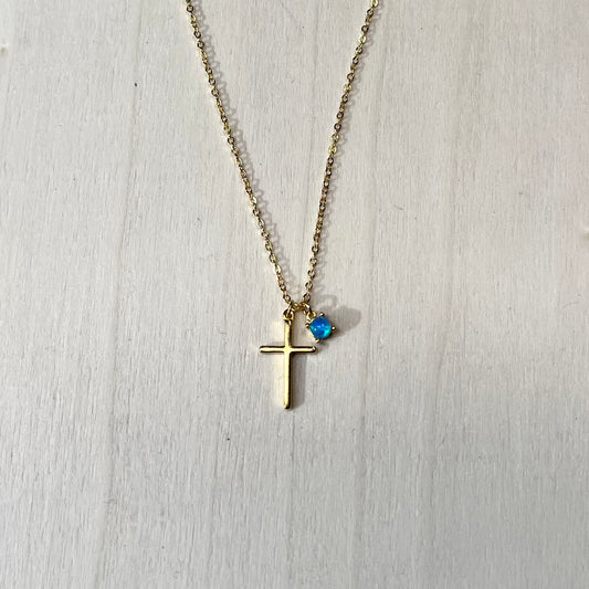 ‘Adah’ Cross and Blue Gemstone Necklace