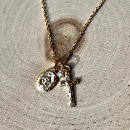 'Leah' Miraculous Medal, Crucifix,  and Cubic Zirconia Charm Necklace