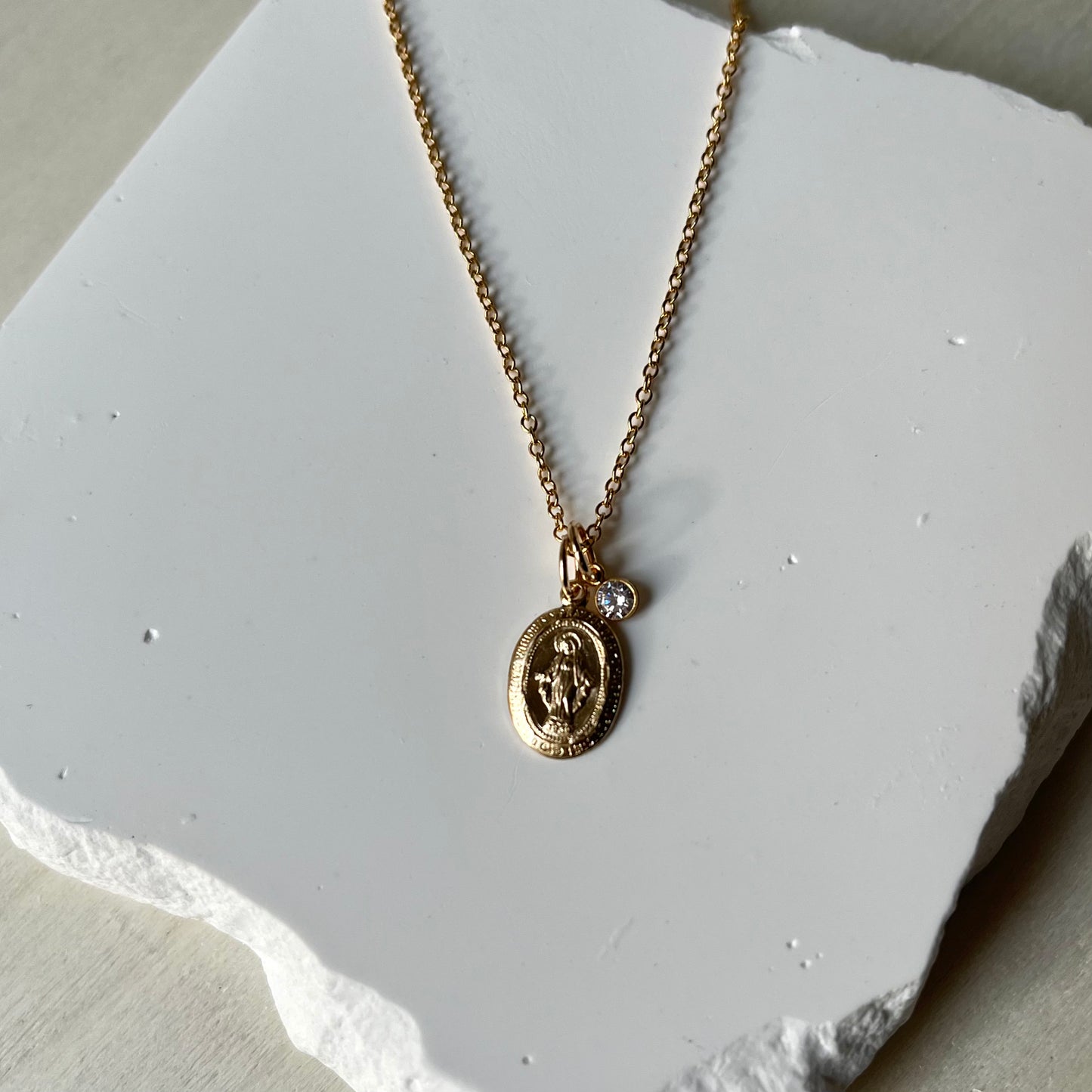 'Ava' Miraculous Medal and Cubic Zirconia Charm Necklace
