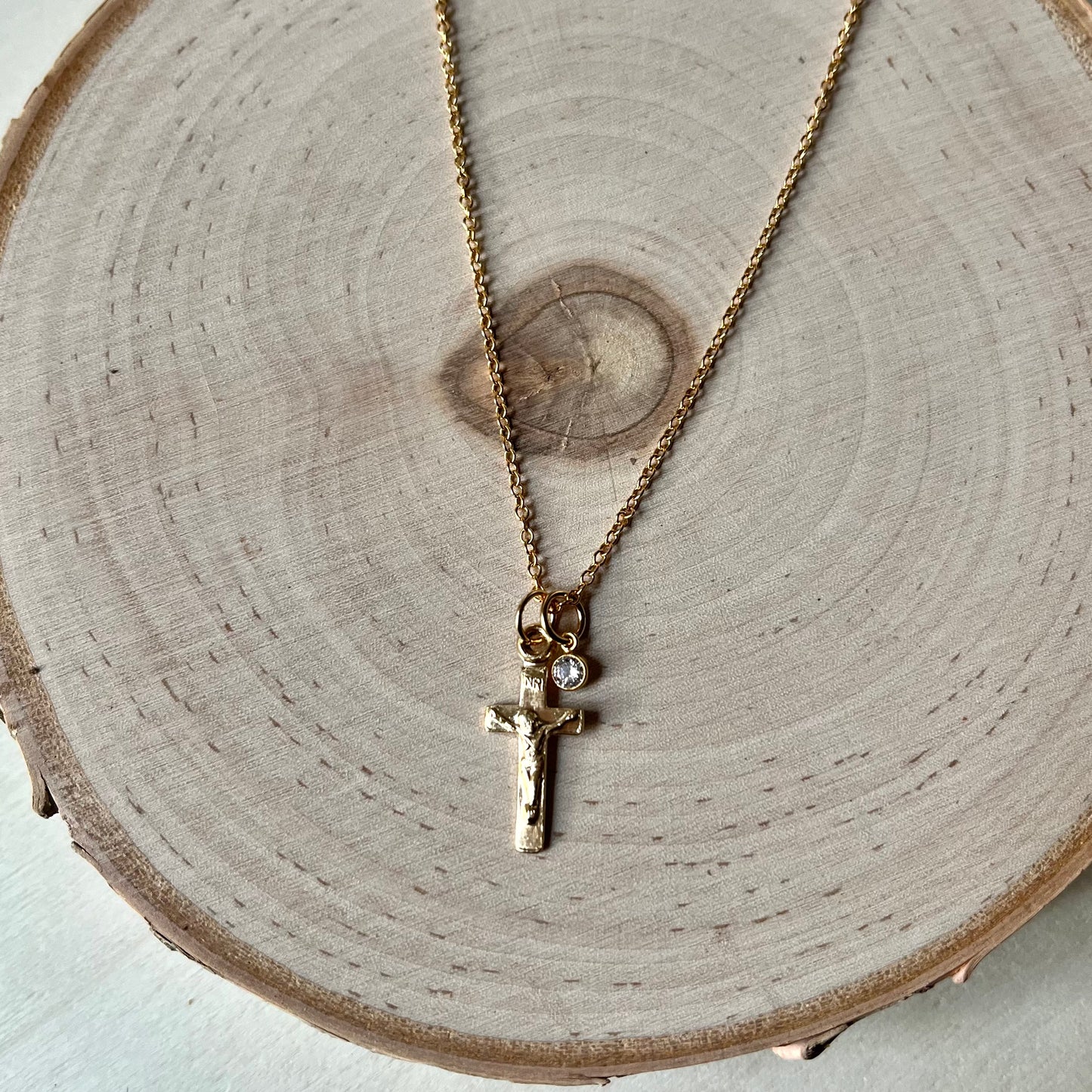 'Grace' Crucifix and Cubic Zirconia Charm Necklace