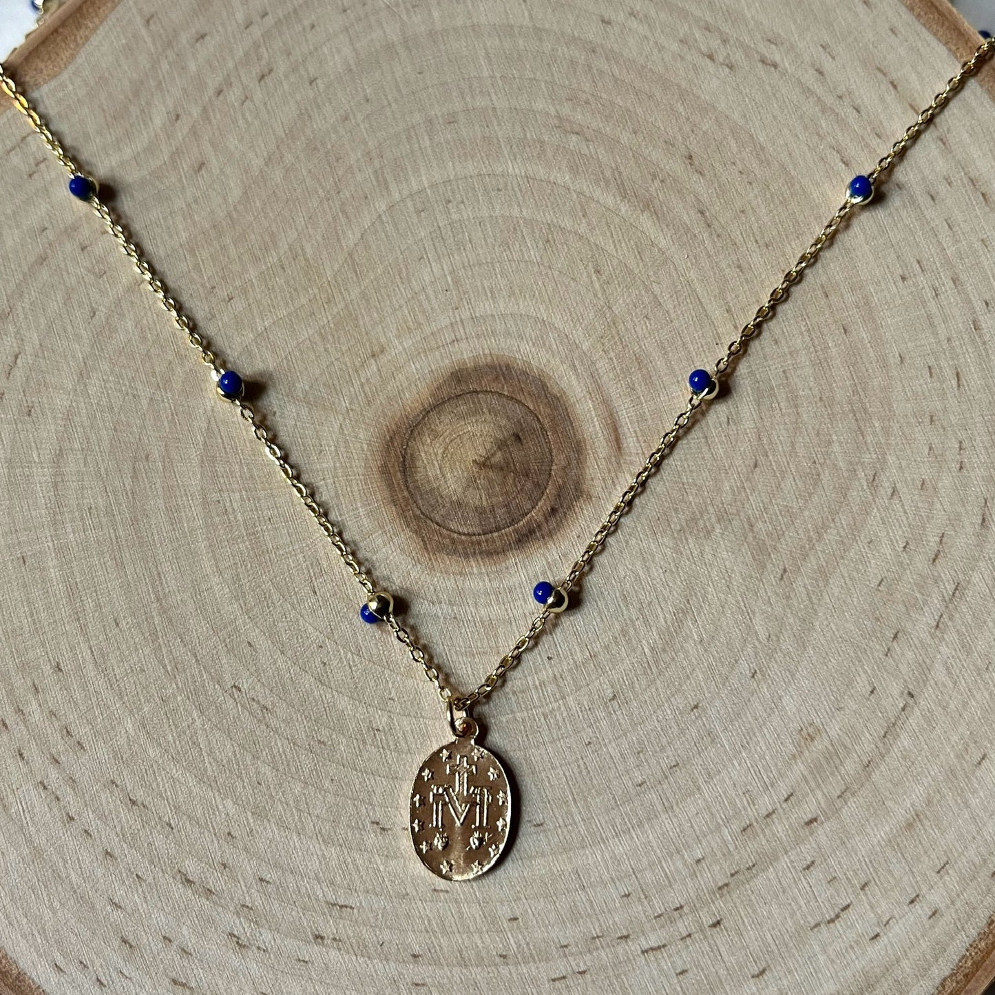 ‘Chloe’ Blue Stone Miraculous Medal Necklace