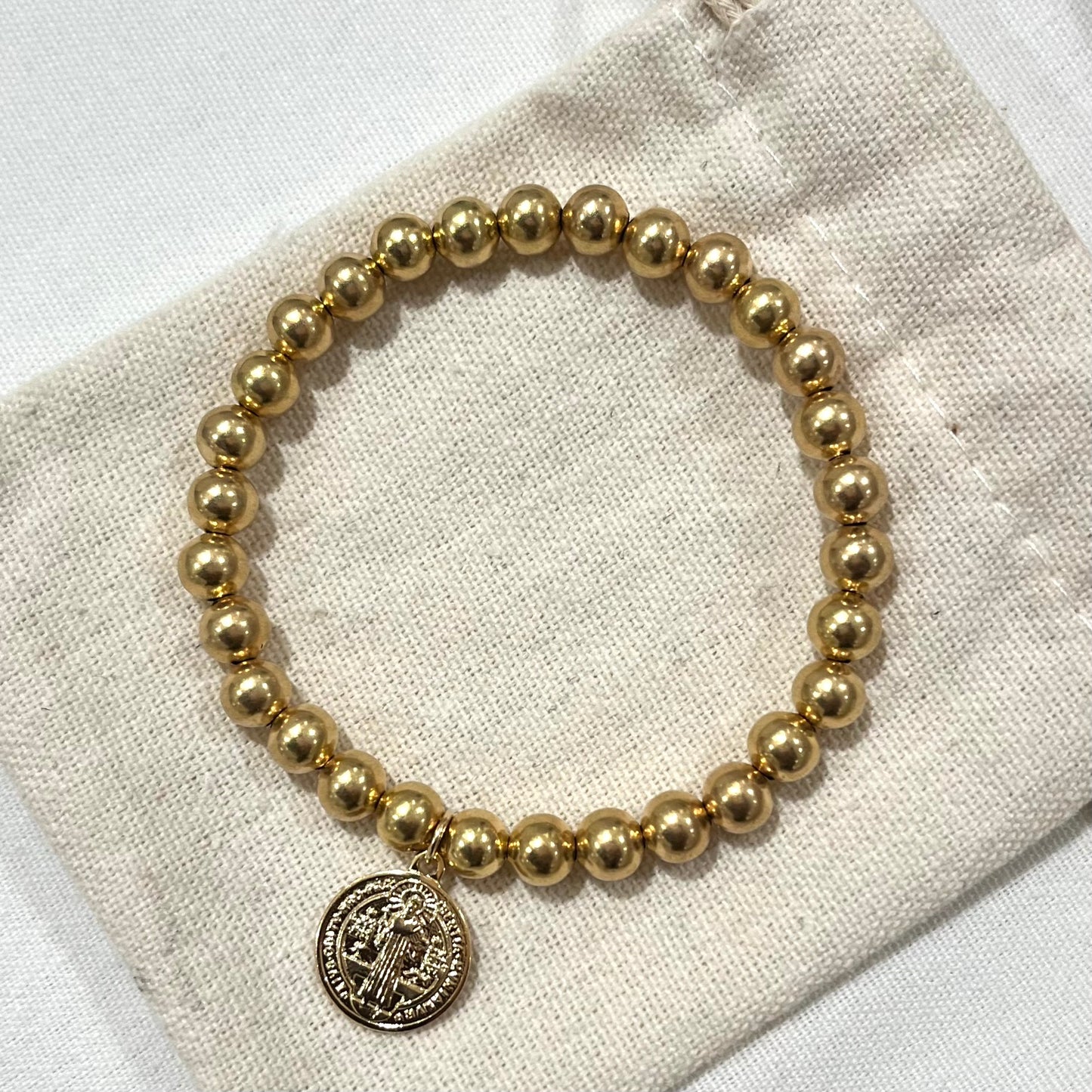 ‘Noah’ Large Bead St. Benedict Stretch Bracelet