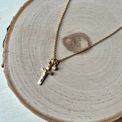 'Grace' Crucifix and Cubic Zirconia Charm Necklace