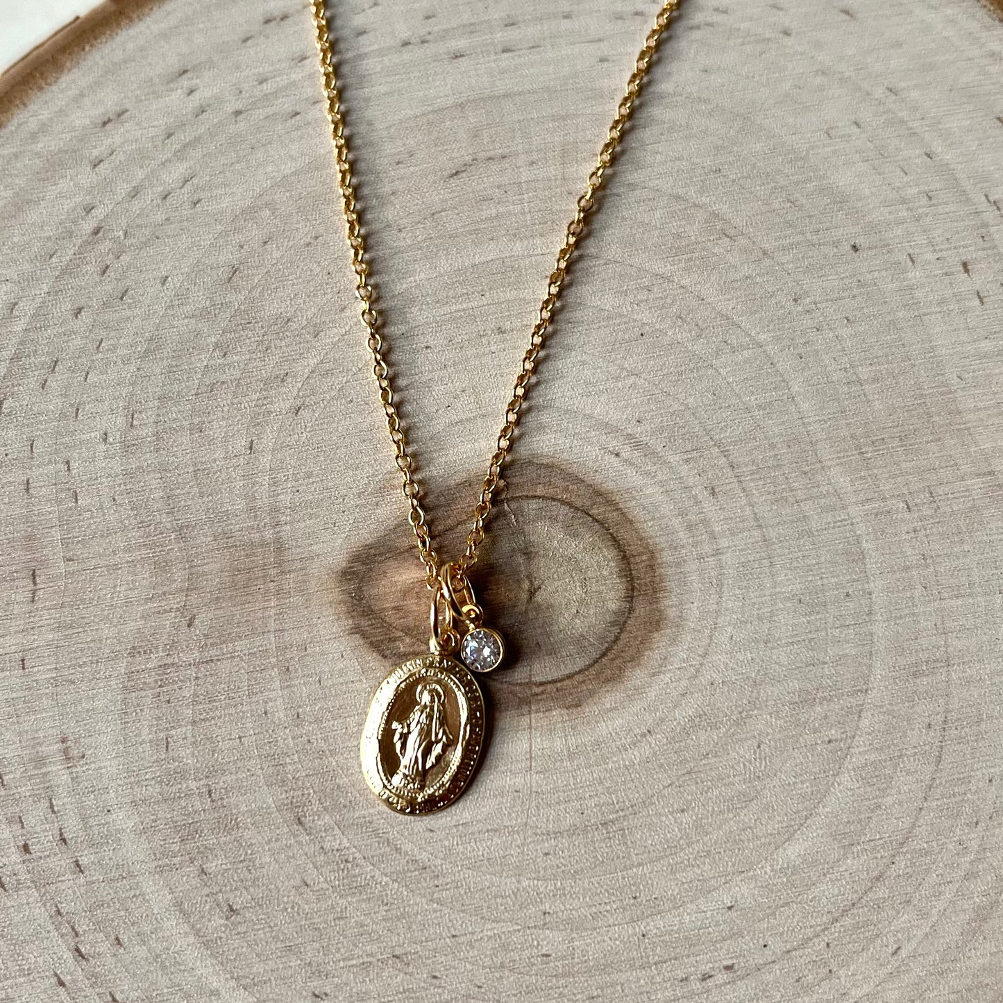 'Ava' Miraculous Medal and Cubic Zirconia Charm Necklace