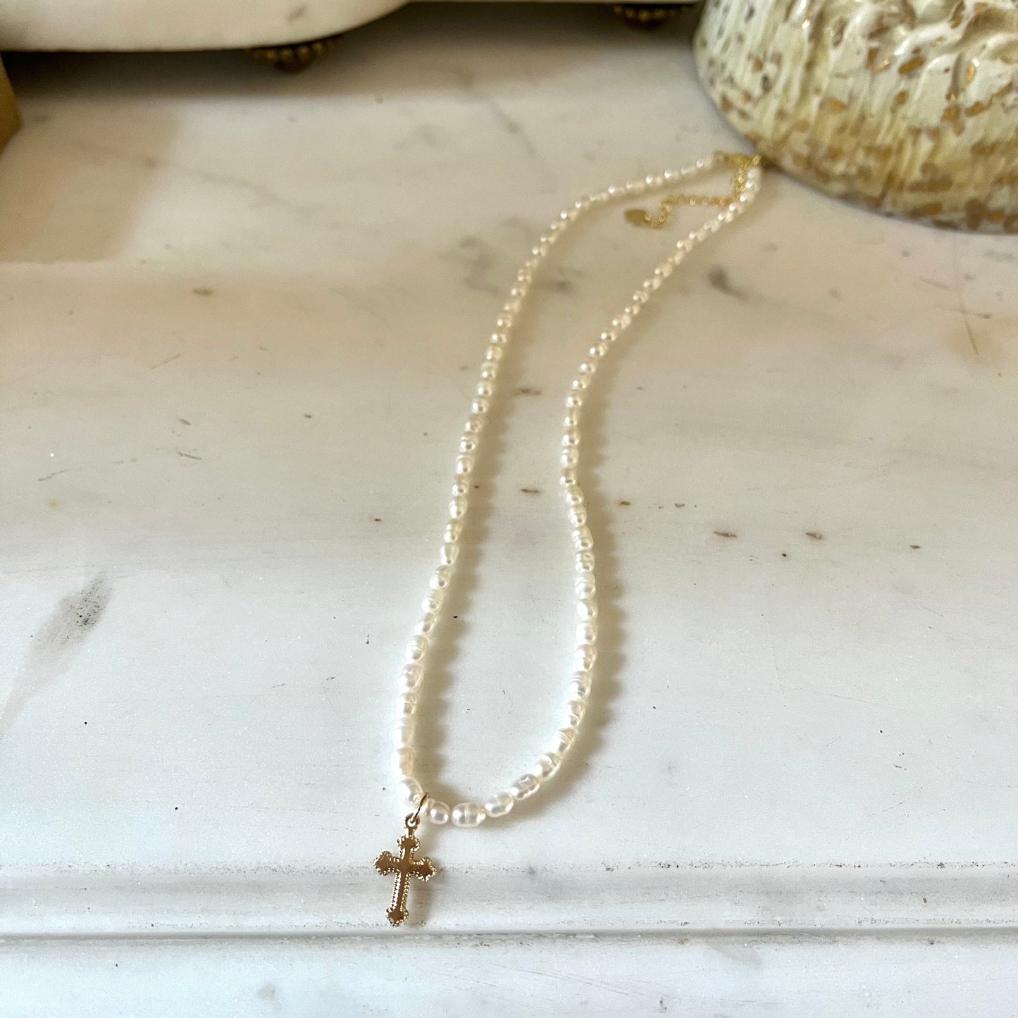 'Delilah' Cross Pearl Necklace