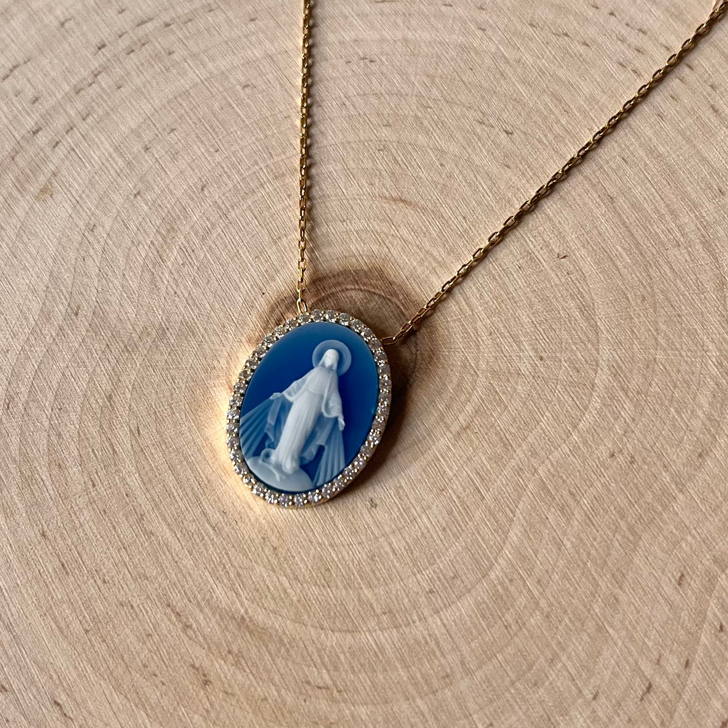 'Bernadette' Our Lady of Lourdes Blue Pendant Necklace