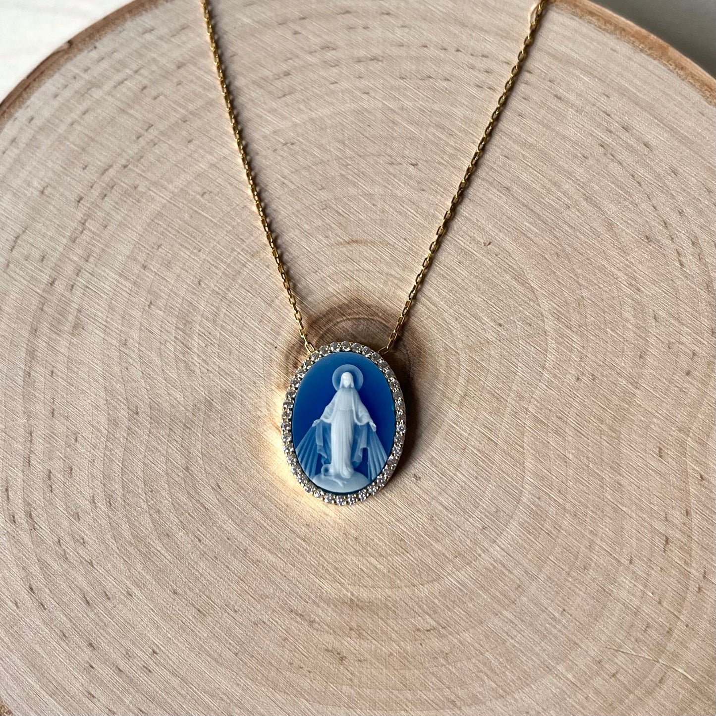 'Bernadette' Our Lady of Lourdes Blue Pendant Necklace