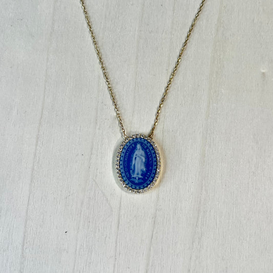 'Anna' Our Lady of Guadalupe Blue Pendant Necklace