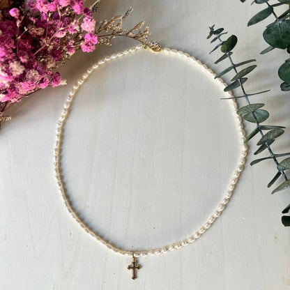 'Delilah' Cross Pearl Necklace