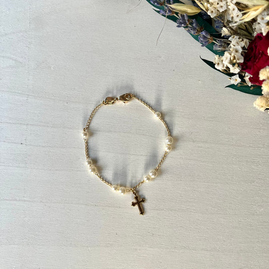 'Micah' Pearl Cross Bracelet